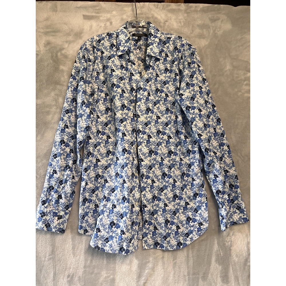 Banana Republic Shirt Mens Medium Blue Floral Non-Iron Cotton LS Button Down EX